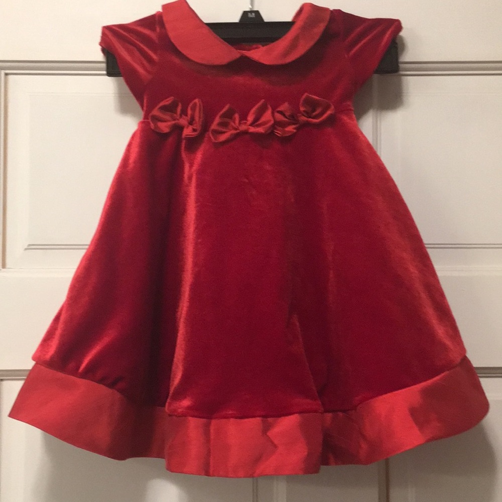 Girls Red Velvet Dress - 12 month
